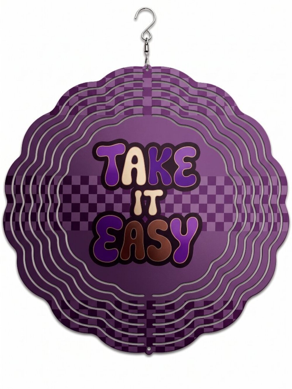 10" Retro Take It Easy Kinetic Wind Spinner - Purple Metal Hanging Yard Decor